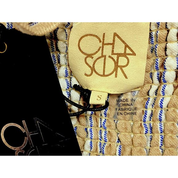 Chaser Cotton Striped Midi Dress Ruffle Bodice Smocked Elastic Back Sz S NEW - Picture 6 of 6